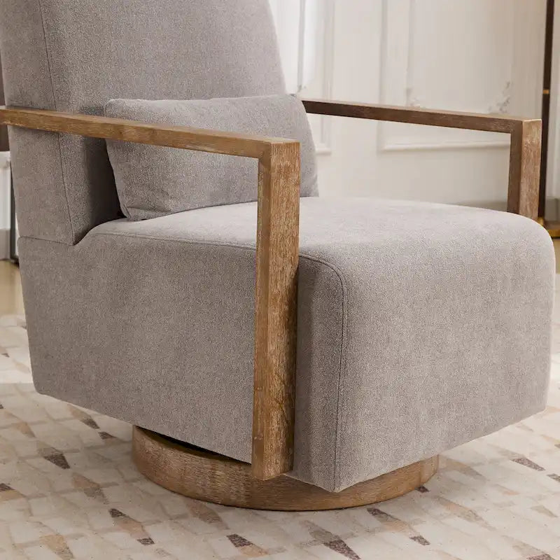 Fauteuil pivotant rembourré en bouclette du milieu du siècle avec coussin