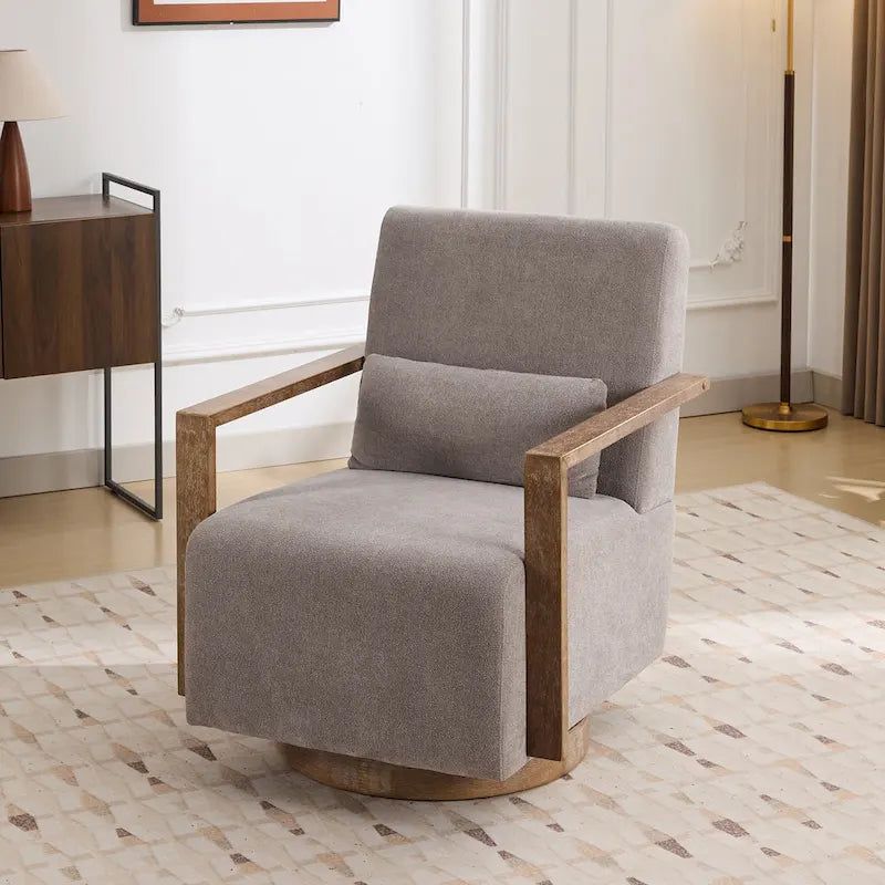 Fauteuil pivotant rembourré en bouclette du milieu du siècle avec coussin