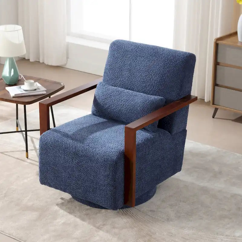 Fauteuil pivotant rembourré en bouclette du milieu du siècle avec coussin