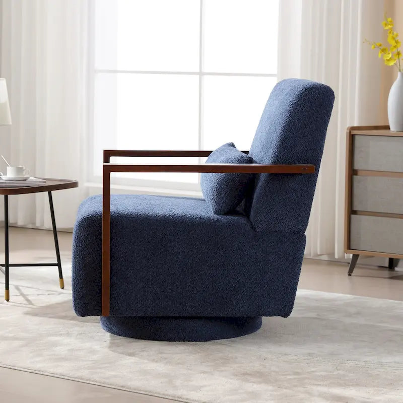 Fauteuil pivotant rembourré en bouclette du milieu du siècle avec coussin