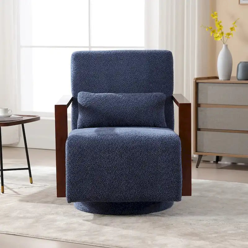 Fauteuil pivotant rembourré en bouclette du milieu du siècle avec coussin