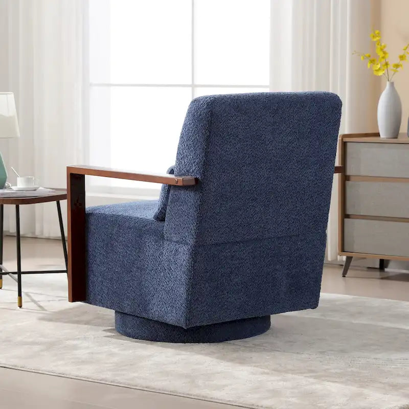 Fauteuil pivotant rembourré en bouclette du milieu du siècle avec coussin
