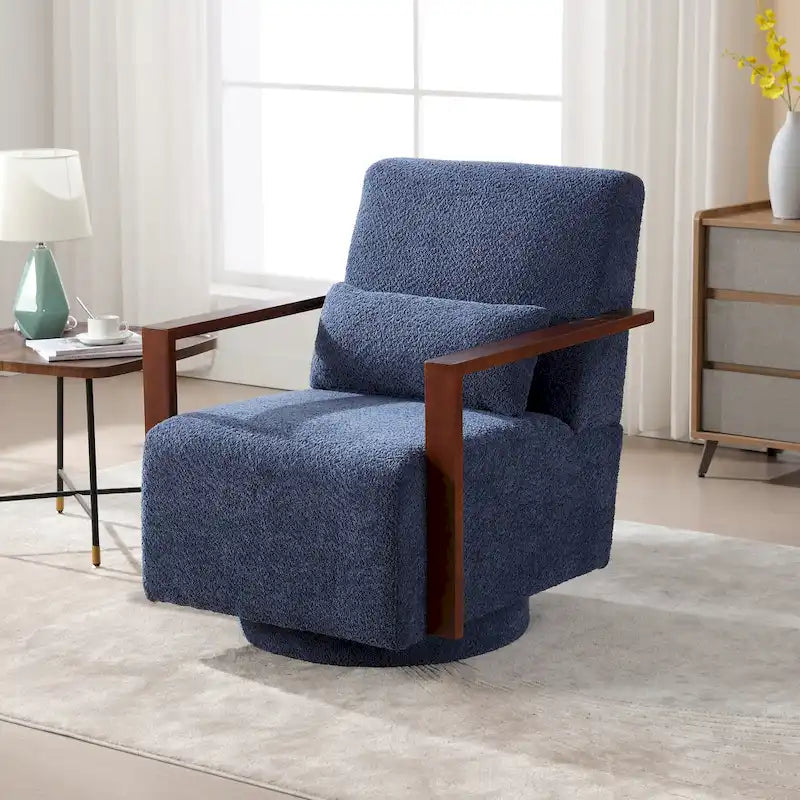 Fauteuil pivotant rembourré en bouclette du milieu du siècle avec coussin