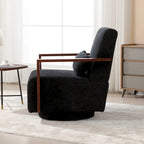 Fauteuil pivotant rembourré en bouclette du milieu du siècle avec coussin