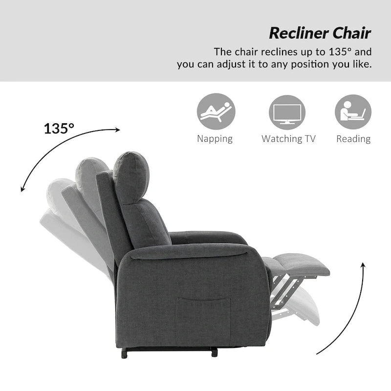 Fauteuil inclinable électrique avec assistance au lever et base métallique