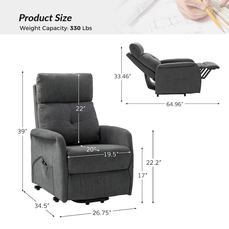 Fauteuil inclinable électrique avec assistance au lever et base métallique