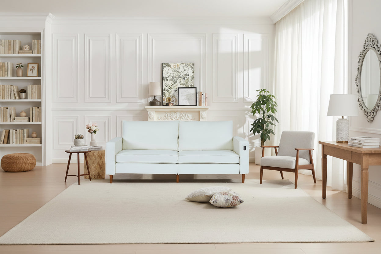 82,68 Canapé de salon, Causeuse avec port USB/Type-C, Causeuse confortable en chenille avec housse amovible