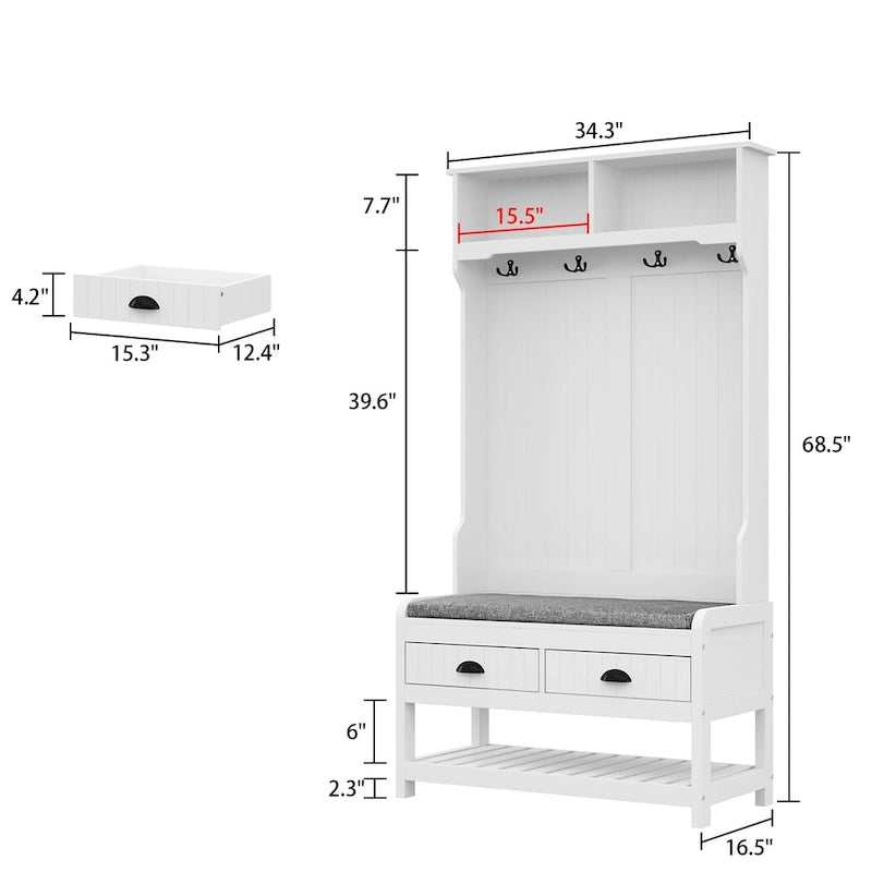 34.3 Meuble d'entrée large avec banc et rangement à chaussures