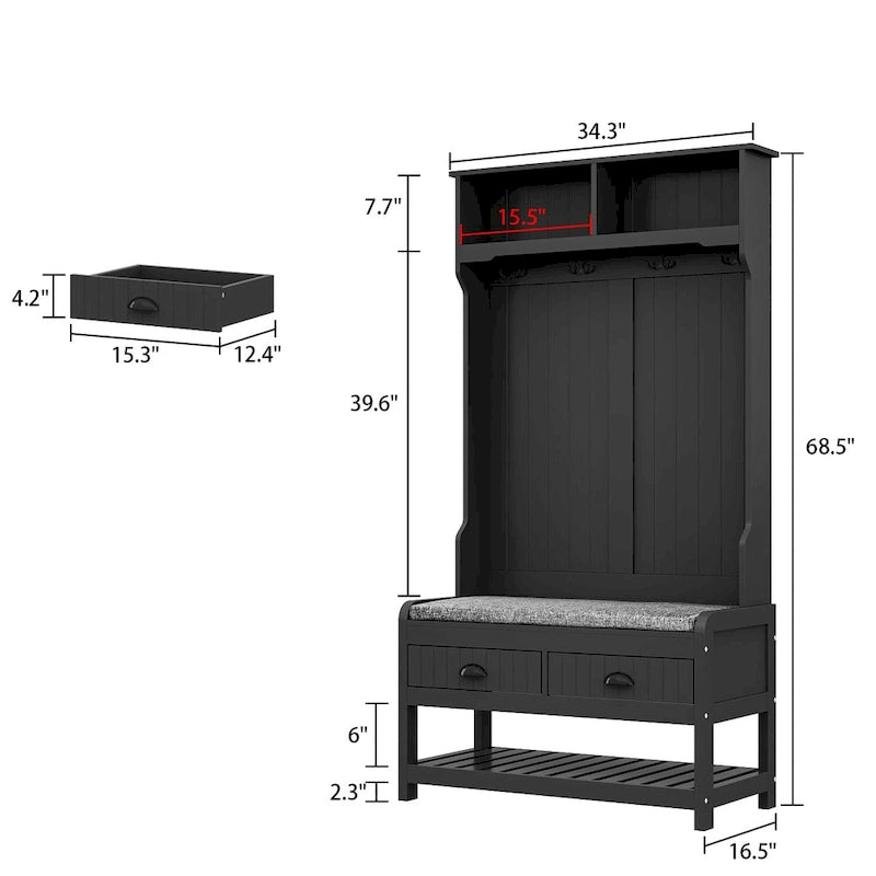 34.3 Meuble d'entrée large avec banc et rangement à chaussures