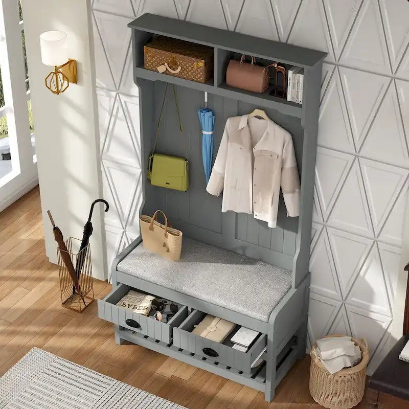 34.3 Meuble d'entrée large avec banc et rangement à chaussures