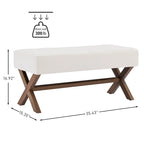 Banc d'entrée en tissu beige/gris/blanc avec pieds en X, 89 cm