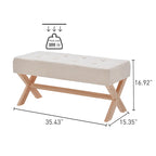 Banc d'entrée en tissu beige/gris/blanc avec pieds en X, 89 cm