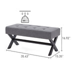 Banc d'entrée en tissu beige/gris/blanc avec pieds en X, 89 cm