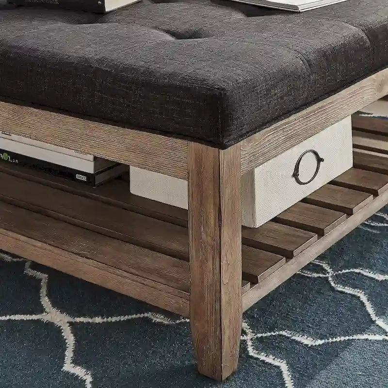 Table basse de style panneau en pin avec repose-pieds