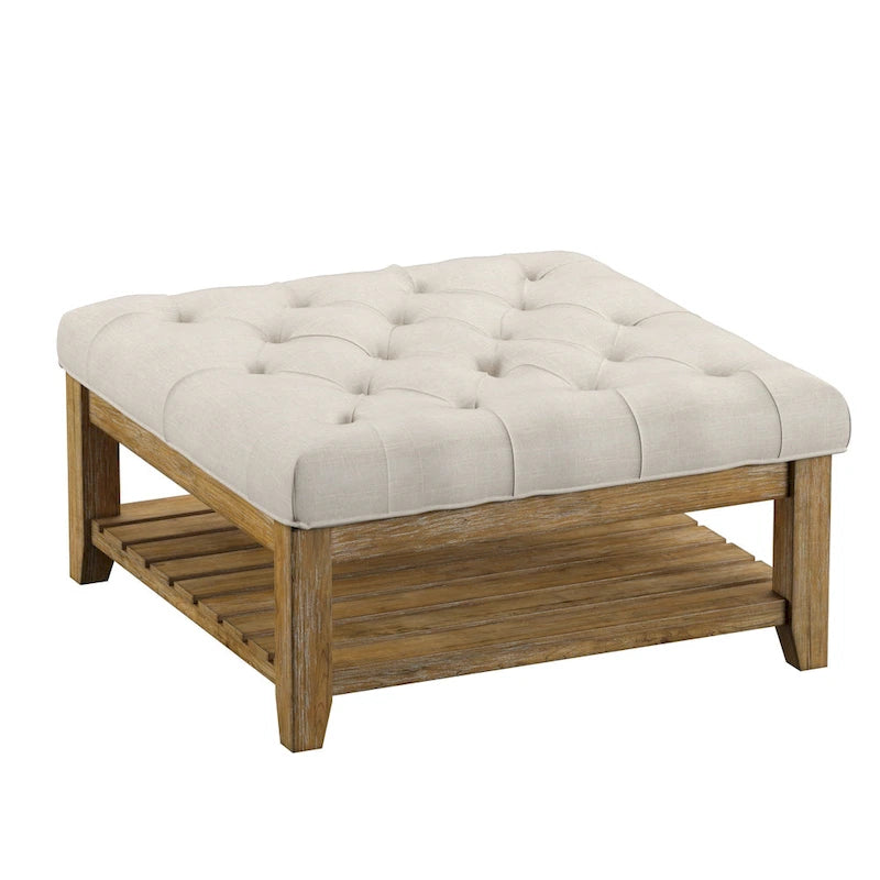 Table basse de style panneau en pin avec repose-pieds