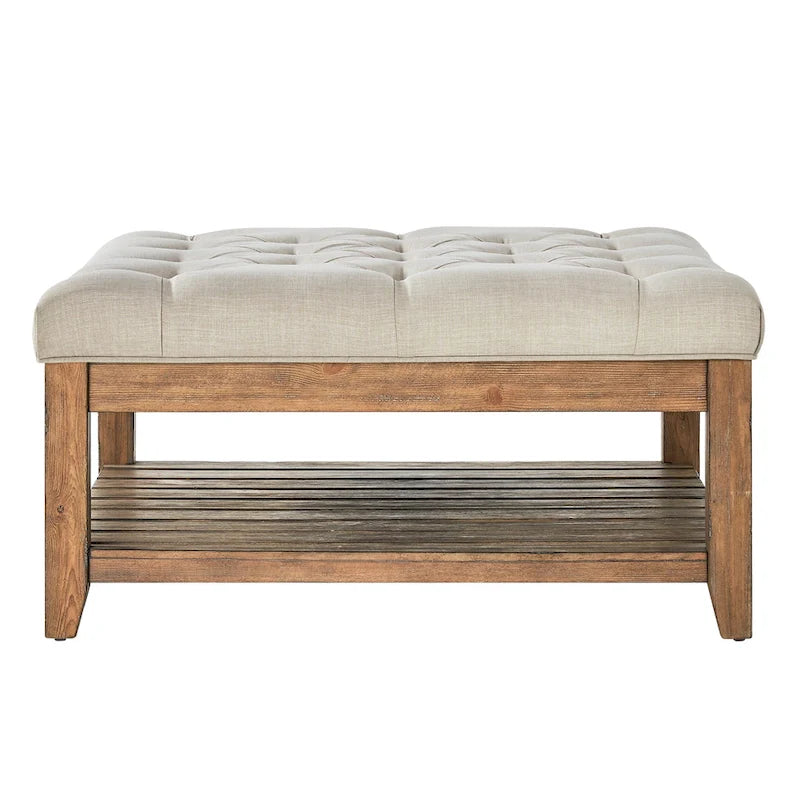 Table basse de style panneau en pin avec repose-pieds