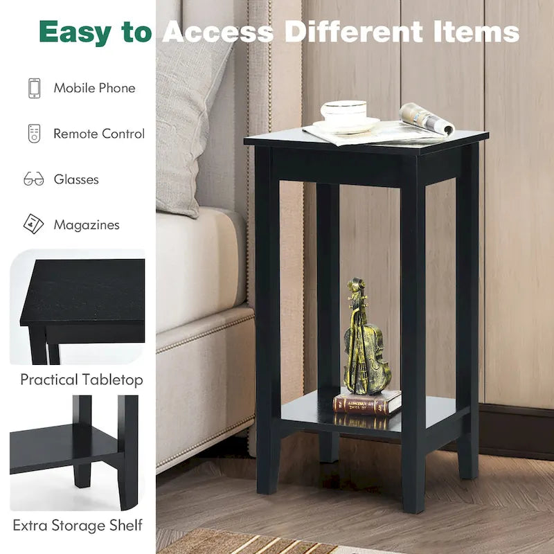 Table de chevet haute à 2 niveaux, table d'appoint étroite pour canapé et chambre à coucher