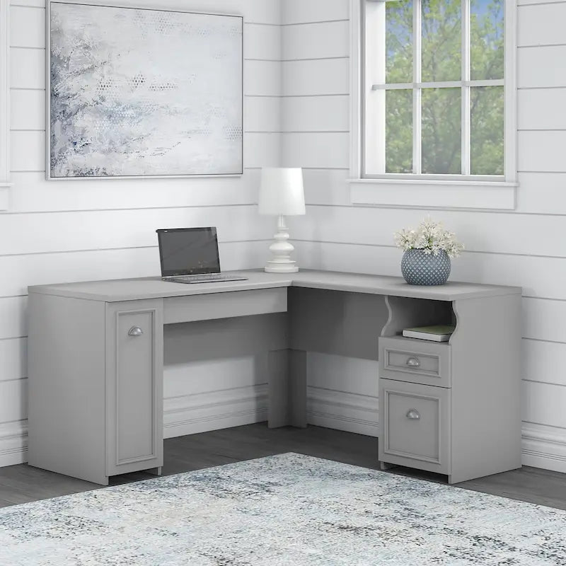 Bureau d'angle en L de 152,4 cm (avec tiroirs et armoire de rangement)