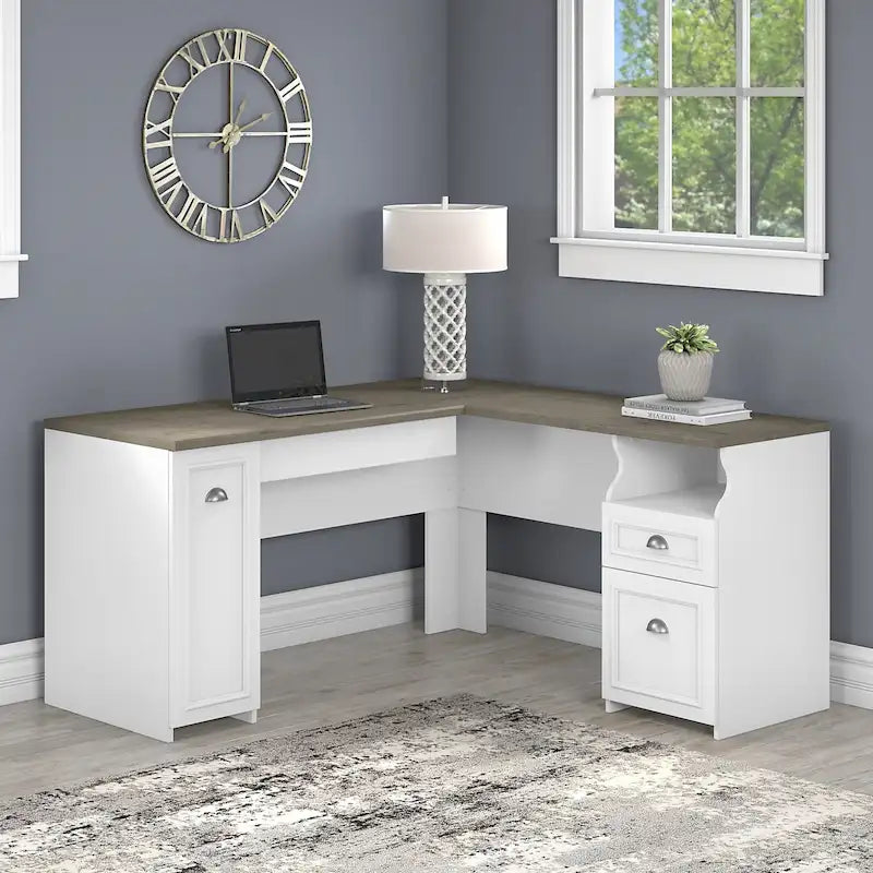 Bureau d'angle en L de 152,4 cm (avec tiroirs et armoire de rangement)