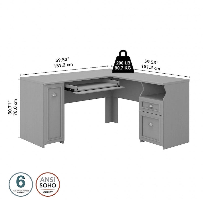 Bureau d'angle en L de 152,4 cm (avec tiroirs et armoire de rangement)