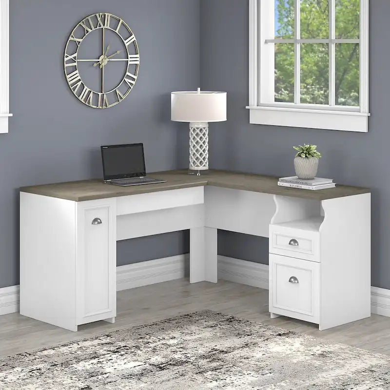 Bureau d'angle en L de 152,4 cm (avec tiroirs et armoire de rangement)