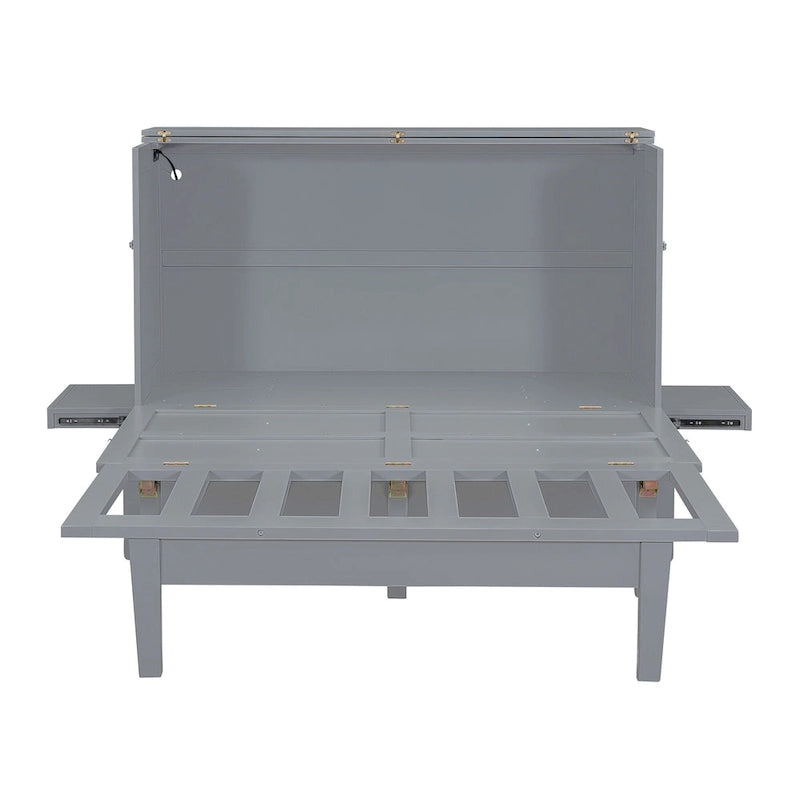Lit escamotable Queen Size avec port USB et étagères amovibles de chaque côté, Gris