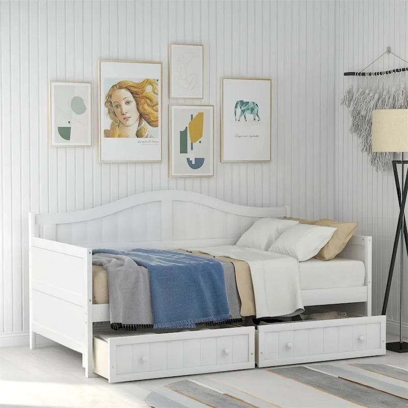Lit de repos double en bois avec 2 tiroirs