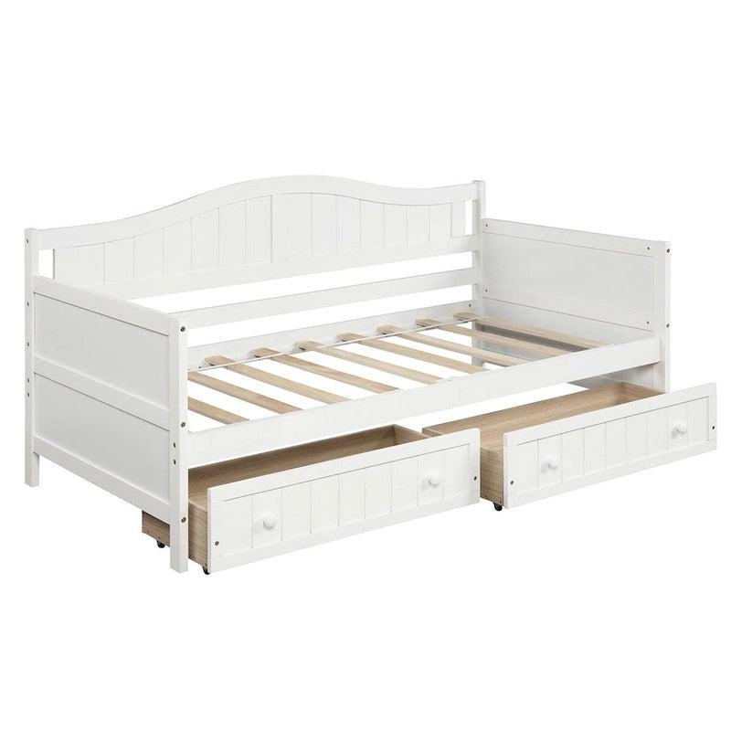 Lit de repos double en bois avec 2 tiroirs