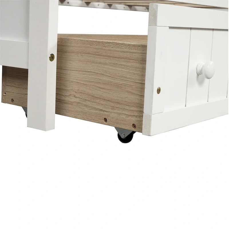 Lit de repos double en bois avec 2 tiroirs