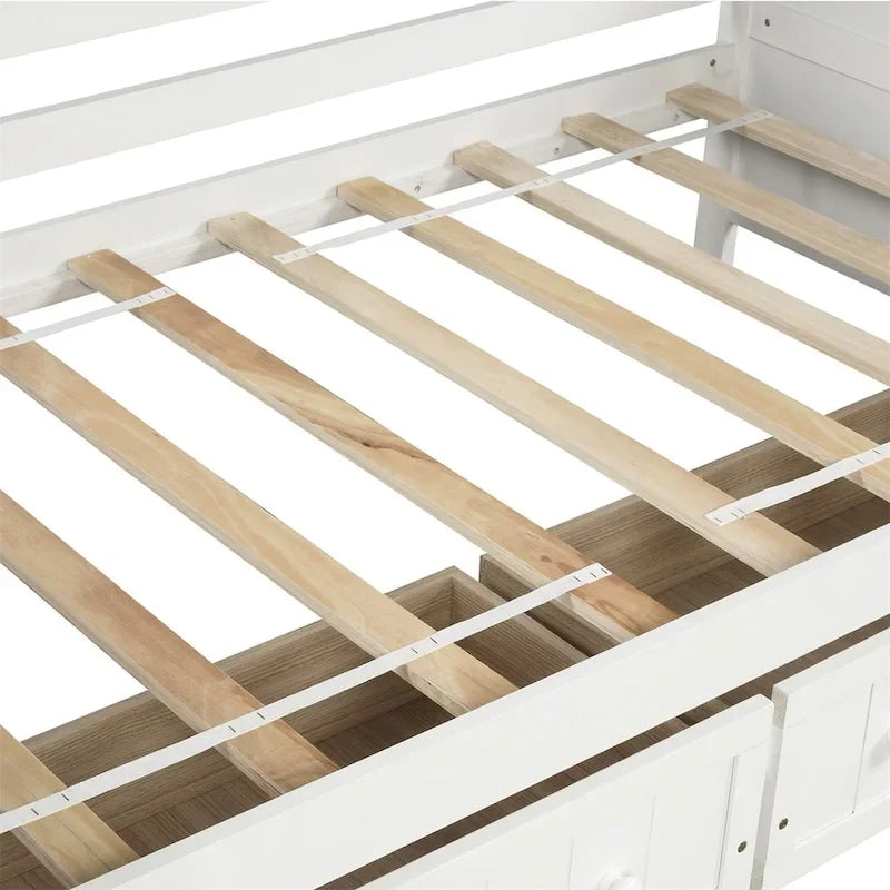Lit de repos double en bois avec 2 tiroirs