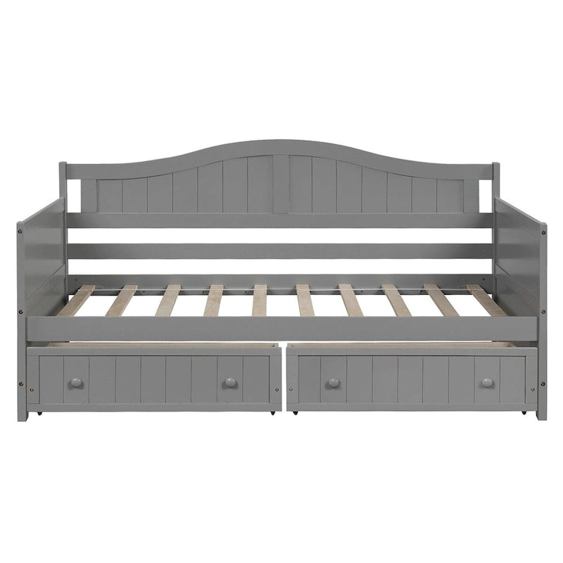 Lit de repos double en bois avec 2 tiroirs