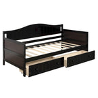 Lit de repos double en bois avec 2 tiroirs