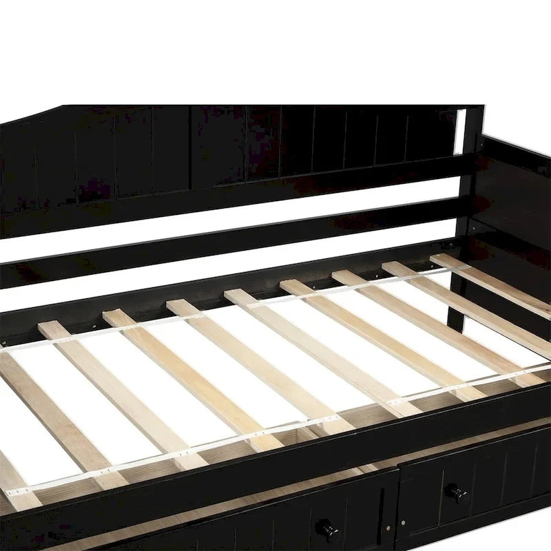 Lit de repos double en bois avec 2 tiroirs