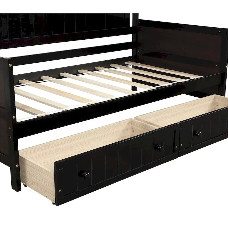 Lit de repos double en bois avec 2 tiroirs