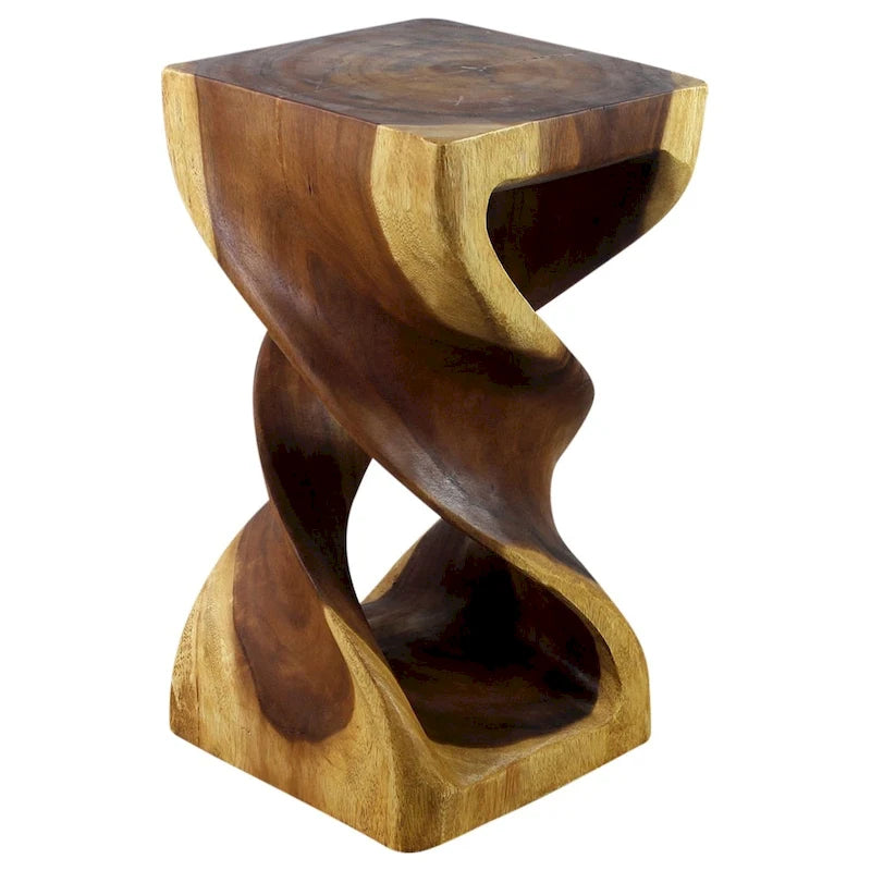 Tabouret-table en bois Double Torsion 12 po CA x 23 po H Huile de chêne - 12 x 12 x 23
