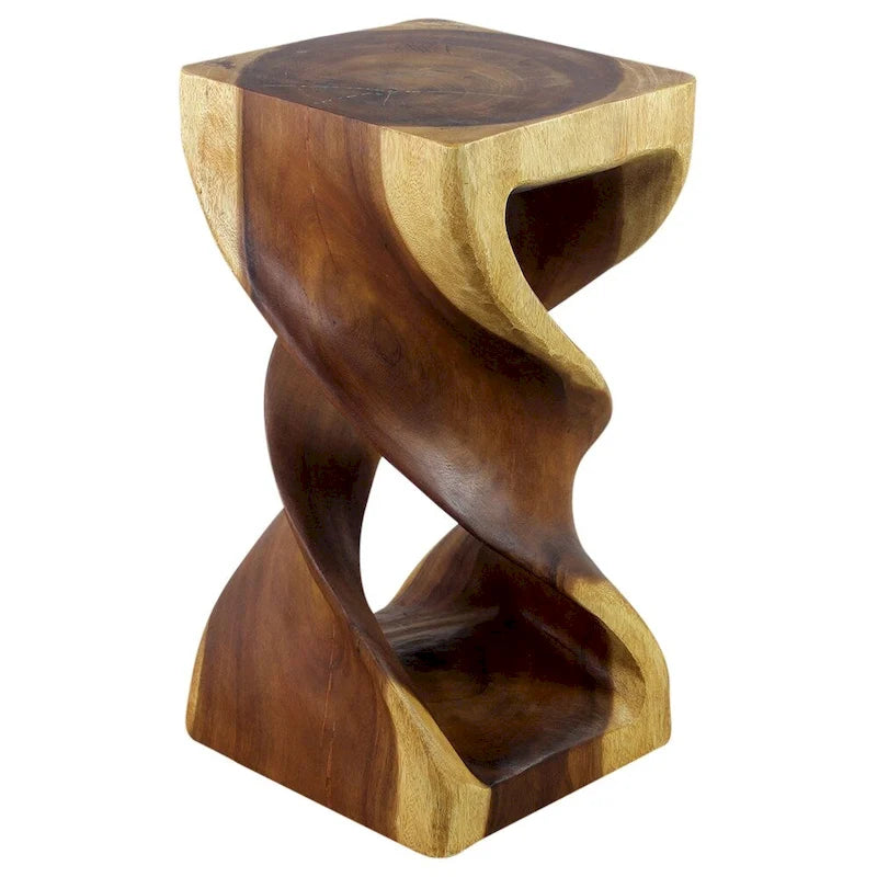 Tabouret-table en bois Double Torsion 12 po CA x 23 po H Huile de chêne - 12 x 12 x 23
