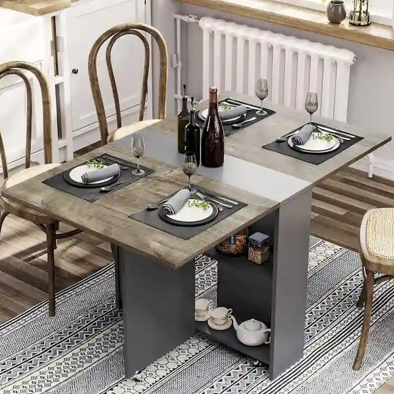 Table à manger pliante avec 6 roues et plateaux rabattables