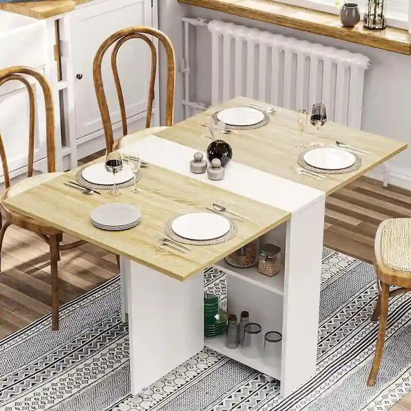 Table à manger pliante avec 6 roues et plateaux rabattables