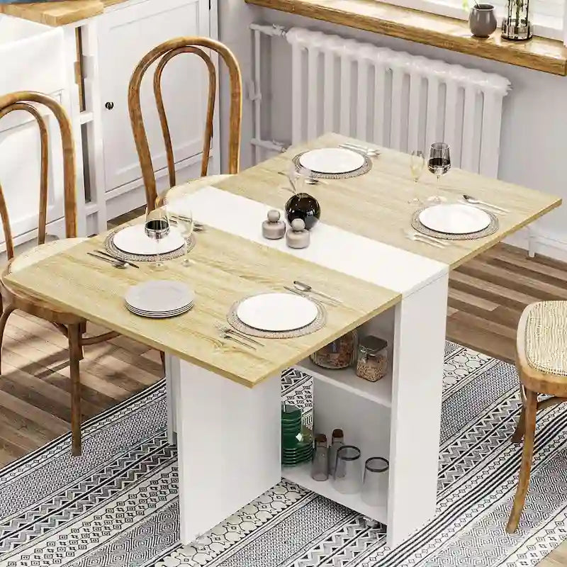 Table à manger pliante avec 6 roues et plateaux rabattables