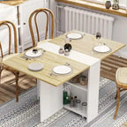 Table à manger pliante avec 6 roues et plateaux rabattables