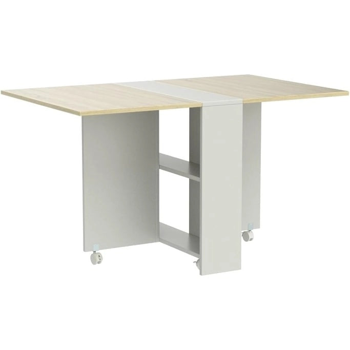 Table à manger pliante avec 6 roues et plateaux rabattables