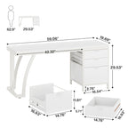 Bureau d'ordinateur réversible de 150 cm avec meuble à 3 tiroirs, poste de travail industriel pour le bureau à domicile ou la chambre à coucher