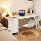 Bureau d'ordinateur réversible de 150 cm avec meuble à 3 tiroirs, poste de travail industriel pour le bureau à domicile ou la chambre à coucher