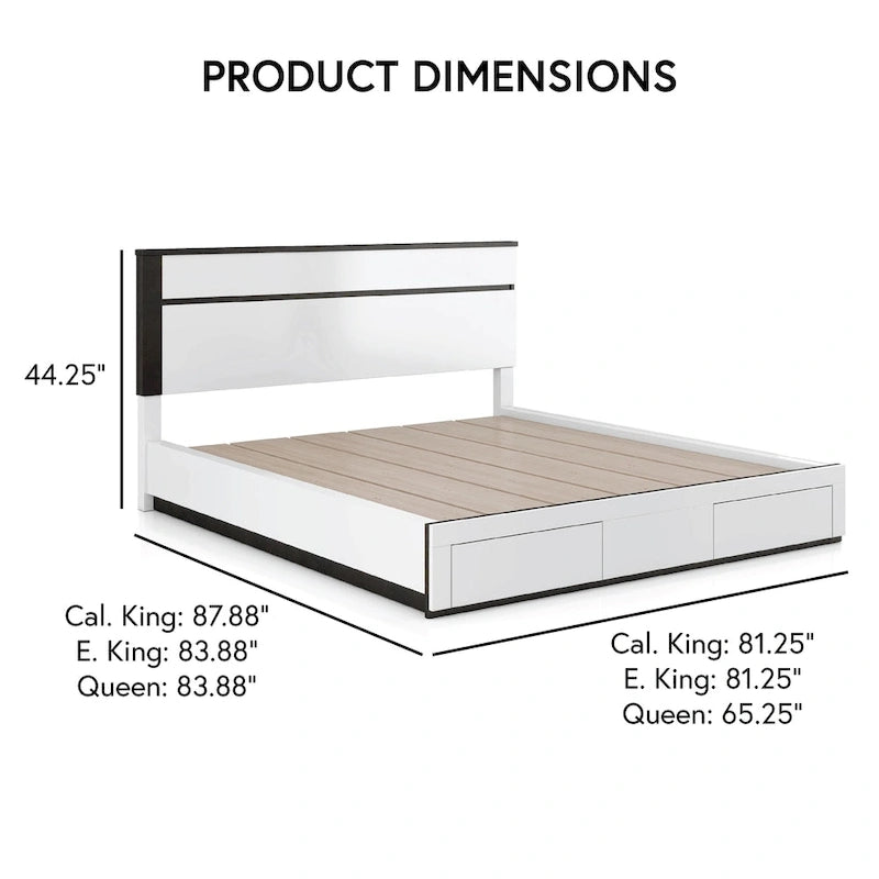 Ensemble de 6 meubles de chambre à coucher modernes en bois massif blanc avec plateforme (avec ports USB)