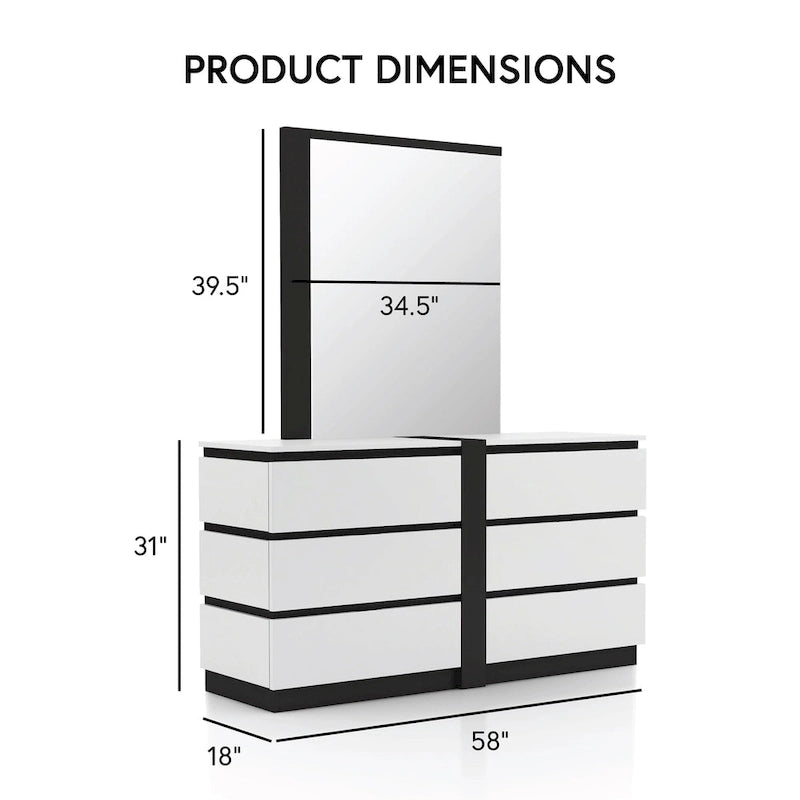 Ensemble de 6 meubles de chambre à coucher modernes en bois massif blanc avec plateforme (avec ports USB)