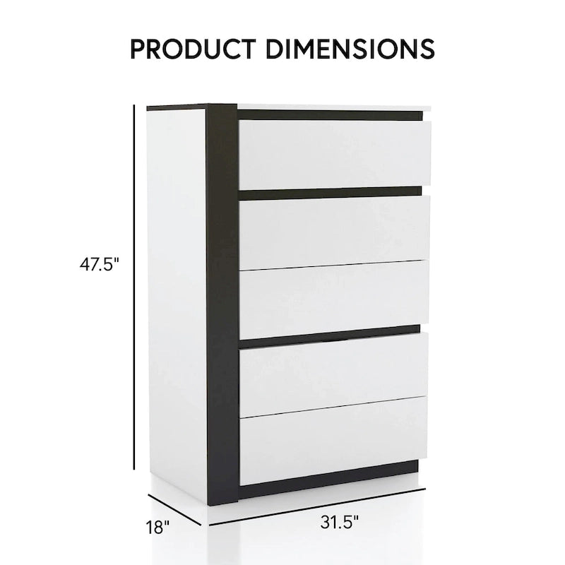 Ensemble de 6 meubles de chambre à coucher modernes en bois massif blanc avec plateforme (avec ports USB)