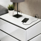 Ensemble de 6 meubles de chambre à coucher modernes en bois massif blanc avec plateforme (avec ports USB)