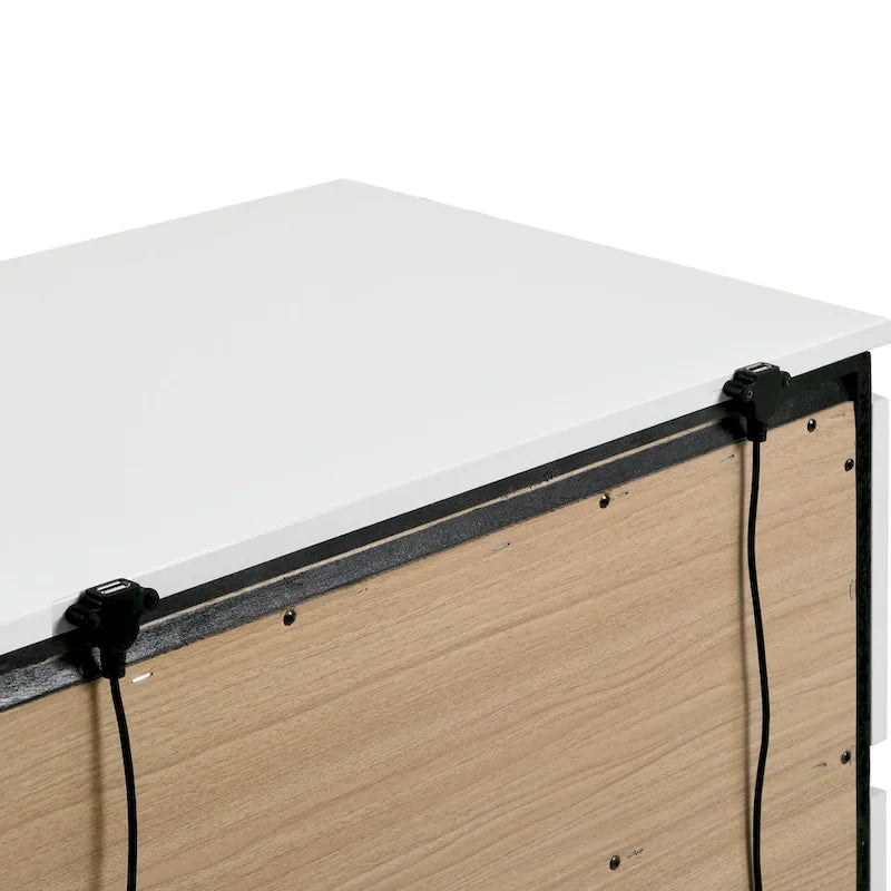Ensemble de 6 meubles de chambre à coucher modernes en bois massif blanc avec plateforme (avec ports USB)