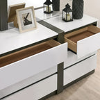 Ensemble de 6 meubles de chambre à coucher modernes en bois massif blanc avec plateforme (avec ports USB)