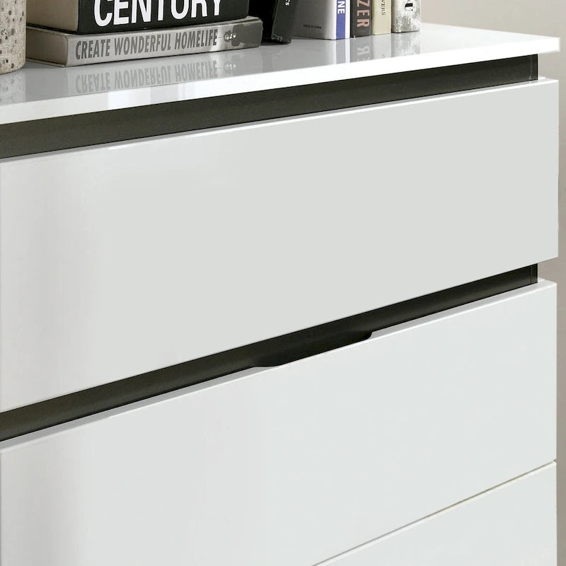 Ensemble de 6 meubles de chambre à coucher modernes en bois massif blanc avec plateforme (avec ports USB)